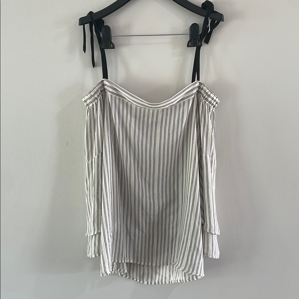 LOFT Black and White Striped Blouse